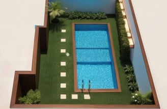 desain 3 d kolam renang ukuran 7x3 meter dan taman nya garapan dayanapool.