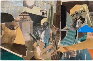 Artista como Romare Bearden, expandiu o limite da colagem, explorando temas políticos e social