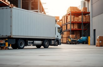 a box truck delivering freight at a warehouse