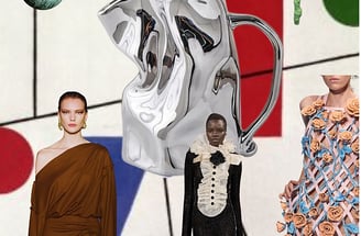 a fashion magazine cover featuring fashion runway models and cool furniture and art