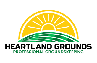 a logo for heartland grounds professional groundskeeping lawn care and snow removal service