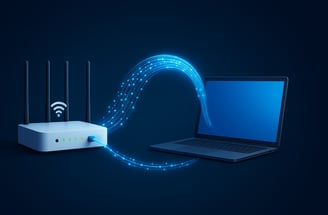 ftth da router a computer portatile a laptop con wifi