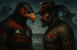 Mascotes de Flamengo (urubu) e Botafogo-PB (xerife com estrela vermelha) se encaram
