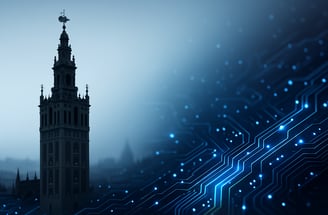 Tecnología, Inteligencia Artificial y la Giralda un edificio emblemático en Sevilla.