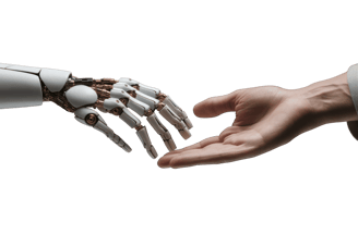 a robot hand reaching out of a hand