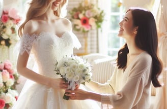 femme qui donne un bouquet a la mariée