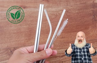 Stainless steel straw set, straight and bent straw, cleaning tool man thumbs up, eco-friendly symbol