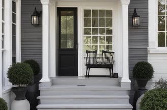 a porch with two chairs and a table on it