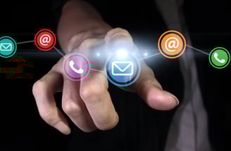 A finger pointing to an email icon to contact Panther Creative