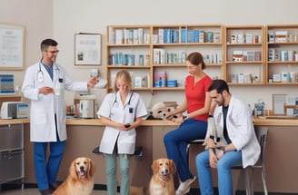 A storefront labeled 'Shibuya Dog & Cat Hospital' with a closed metal shutter. The sign includes silhouettes of a dog and cat, and the contact information in English and Japanese. Potted plants and flowers are placed on the sidewalk nearby. The building exterior is constructed of stone-like material with adjoining modern fences.