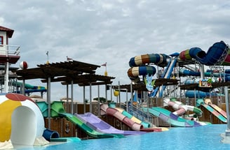 a large water park with a water slides