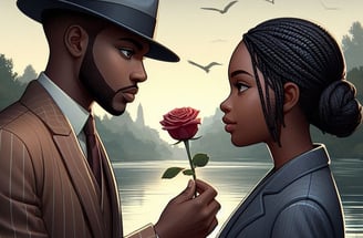 Maurice gives Tamara a rose, symbolizing love and tenderness on their transformative journey.