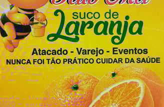 Imagem publicitária da Doce Feito Mel. Uma meiga abelha carregando um balde com suco de laranja.