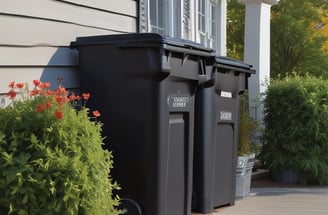 A bright green wheeled garbage bin with a black lid is positioned in front of a brick wall. The bin has the text 'business waste.co.uk 01904 207120' printed on its side in white.