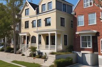 A street advertisement is placed in front of a stone building with an arched window. The ad promotes a website, marcobeteta.com, and suggests finding restaurants. It lists various cuisines such as Mexican, Israeli, Greek, and more, with an image of food including pasta and what appears to be shrimp.