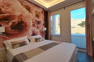 a bed room with a bed and a window