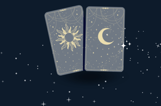 two tarot cards with a sun and moon