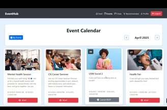 image of events tab on the eventhub web application