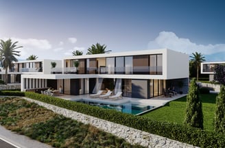 a house with a pool and a pool in the background