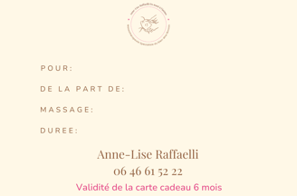 Verso de la carte cadeau à personnaliser, avec espace pour le soin, le prénom et le message.