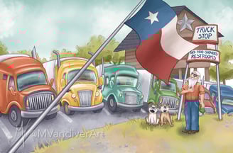 Illustrations from Semi Sam is a Trucker Man by New Orleans artist & illustrator Melissa Vandiver.