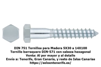 DIN 571 Tornillo Barraquero para Madera en Tenerife