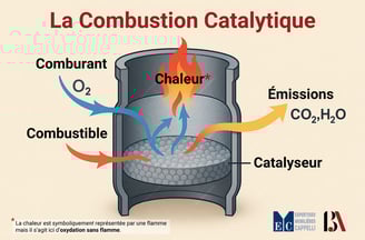 Schéma du fonctionnement de la combustion catalytique.