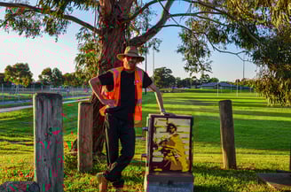 The street art tour guide Steve Jager during the Wall to Wall festival 2024 in Mordialloc