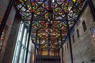 The stained-glass ceiling of the NGV in Melbourne