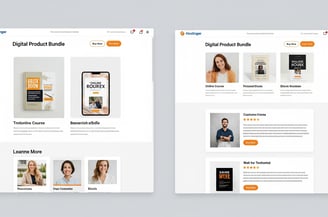 Mock-up of an e-commerce store page on Hostinger, featuring a digital course and ebook bundle.