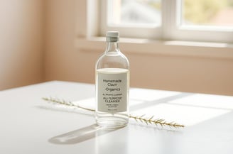 A glass bottle filled with a clear, all-purpose cleaner.