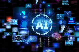 AI-powered software interface with futuristic data visualizations