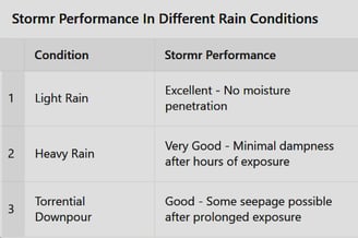STORMR PERFORMANCE IN DIFFERENT RAIN CONDITIONS