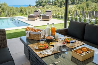 Breakfast served at pergola, Private pool, private pergola, private garden, privacy, luxury