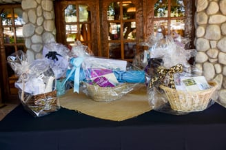a table with baskets and baskets on it