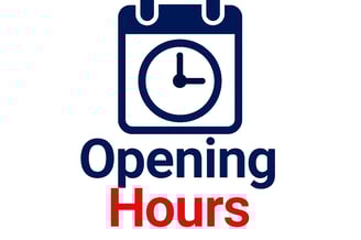 a clock with the words opening hours
