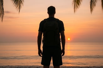 Blogger Rick Silvia looks out at a Sunset in the Thai sky