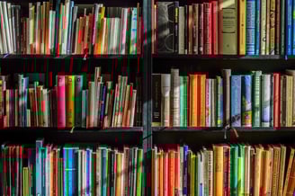 Imagens de uma estante cheia de livros