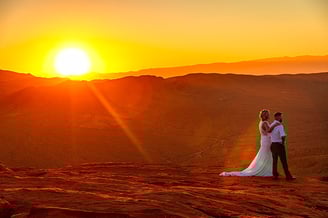 wedding couple at sunset