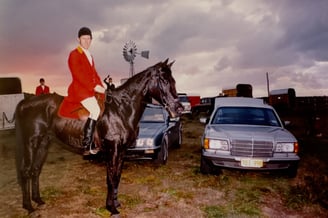 Peter Pickering with his hunter, 'Grandy' prepared for the Peel Hunt Club meet.