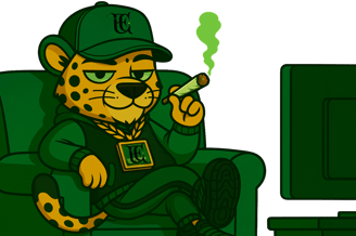 Fresh CBD sentado en sofá fumando frente al televisor