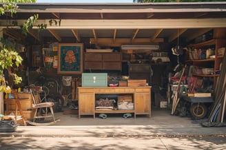 Ansammlung von Dingen in einer aufgeräumten privaten Garage