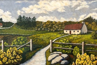 Welcome to Our Home, 2024, Acrylic on wood, 16 x 28 x 1/2 inches  $460 (Created frame included)