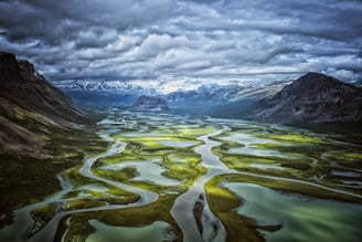 Sarek National park talweg river Sweden cloudy