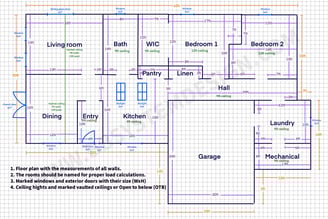 Example floor plan and information needed for Manual JS Room by room load calcultions