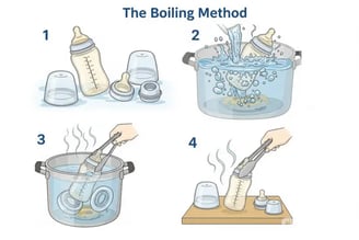 Boiling method of sterilizing feeding bottle