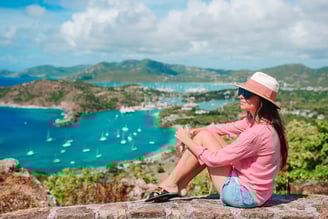View of English Harbor from Shirley Heights, Antigua, paradise bay at tropical island