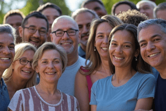 groupe de personnes qui sourient pour la journée mondiale du sourire