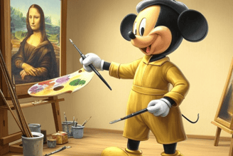 Mickey peint la Joconde pour la journée du domaine public