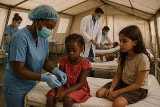 Des filles se font soigner par des médecins